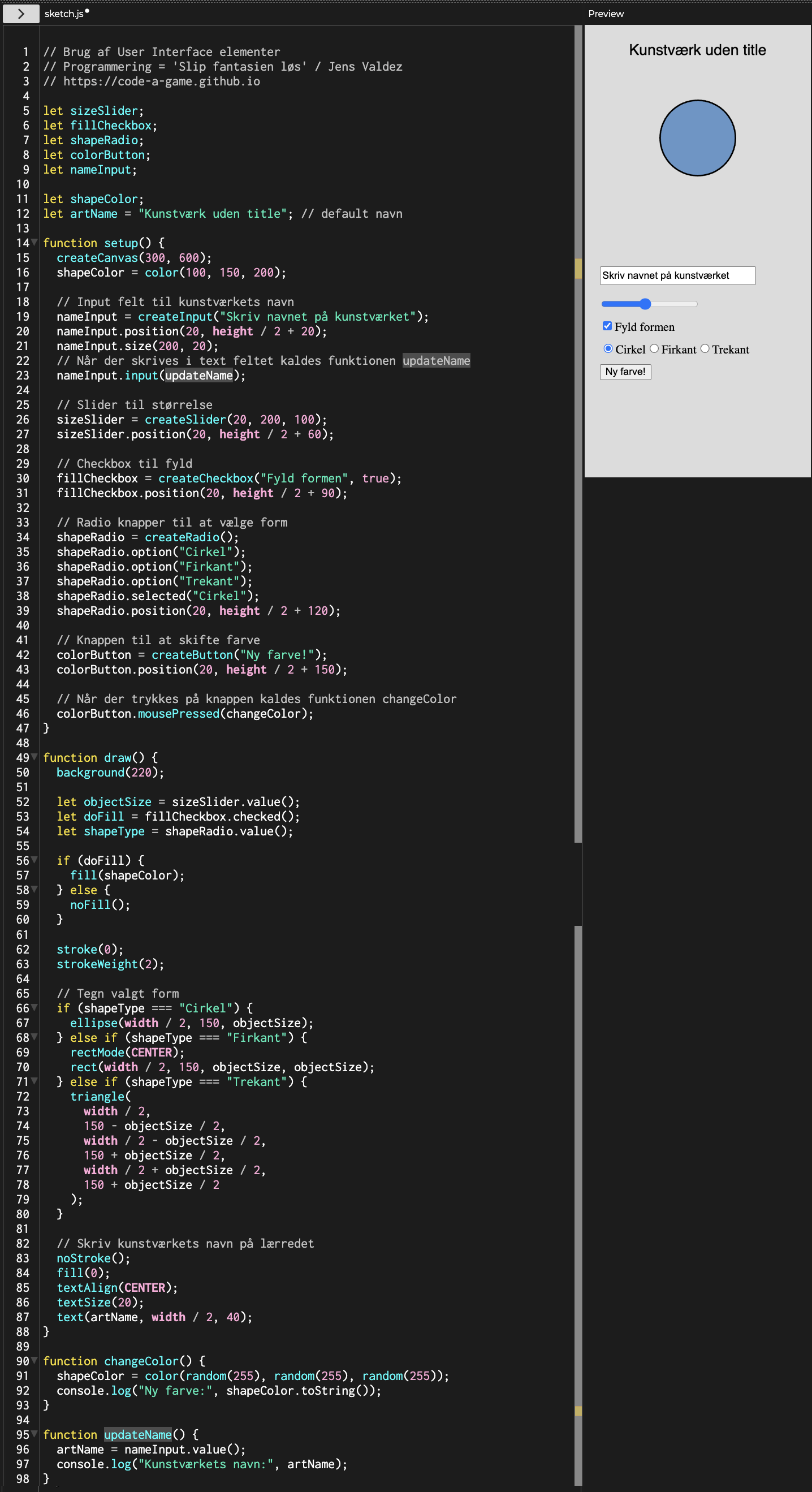 User Interface elementer